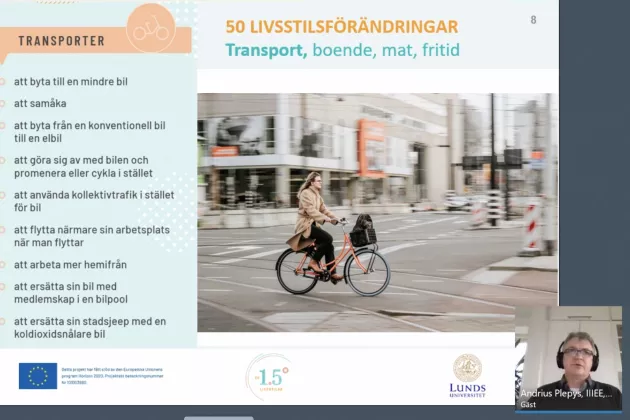 Powerpoint slide with a photo of a bicyclist