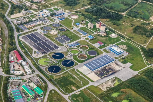 Wastewater treatment plan aerial view