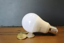 Lightbulb and coins on a table