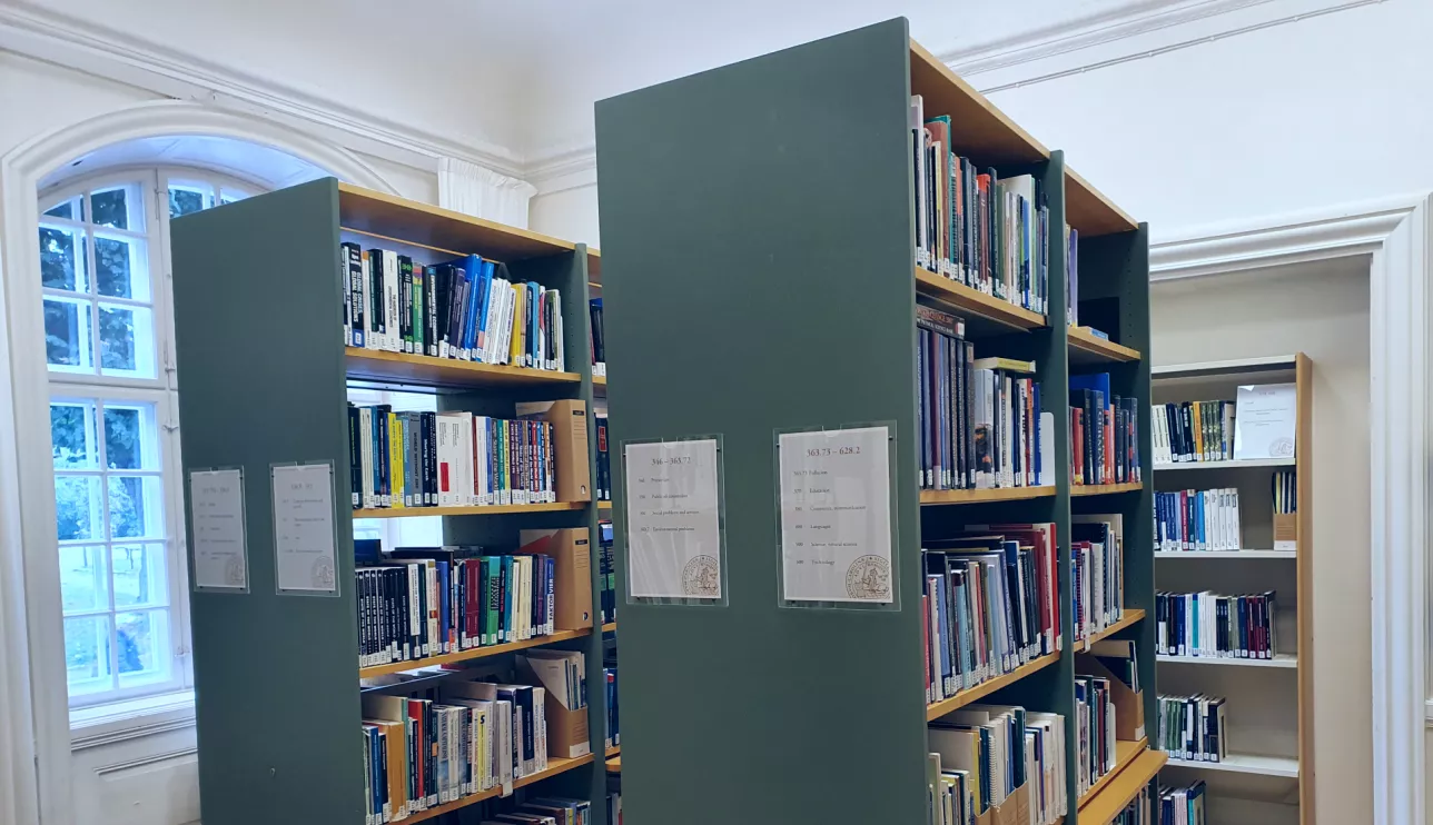 Two bookshelves in a room
