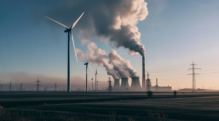 A distance view of soking factory chimneys 